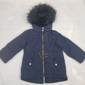 2 - 3 T Girls Toddler Puffer Jacket Navy Blue Hood fleece lined H&M